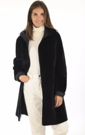Manteau peau lainée marine La Canadienne - La Canadienne - Manteaux et 7/8 Peau Lainée Marine