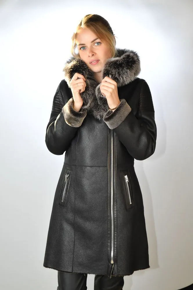Manteau Peau Lain�e GIORGIO ROUXANDRA Noir