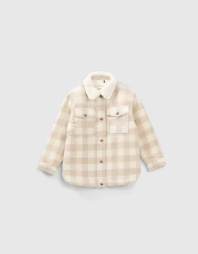Manteau vanille fourré à carreaux fille