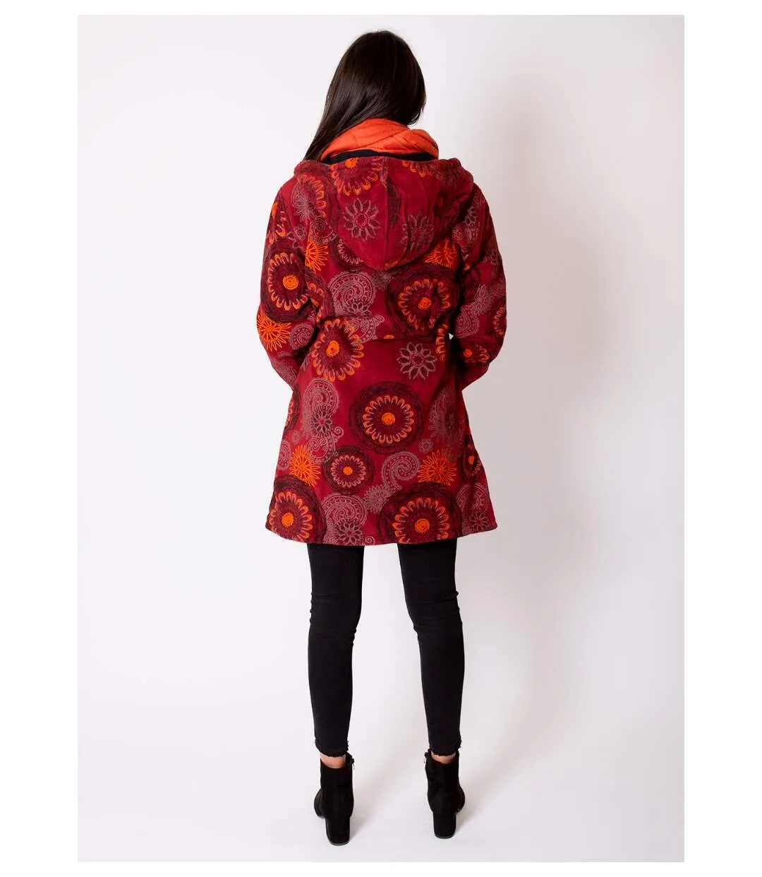 Manteau veste polaire LASTO ethnique bordeaux Coton Du Monde