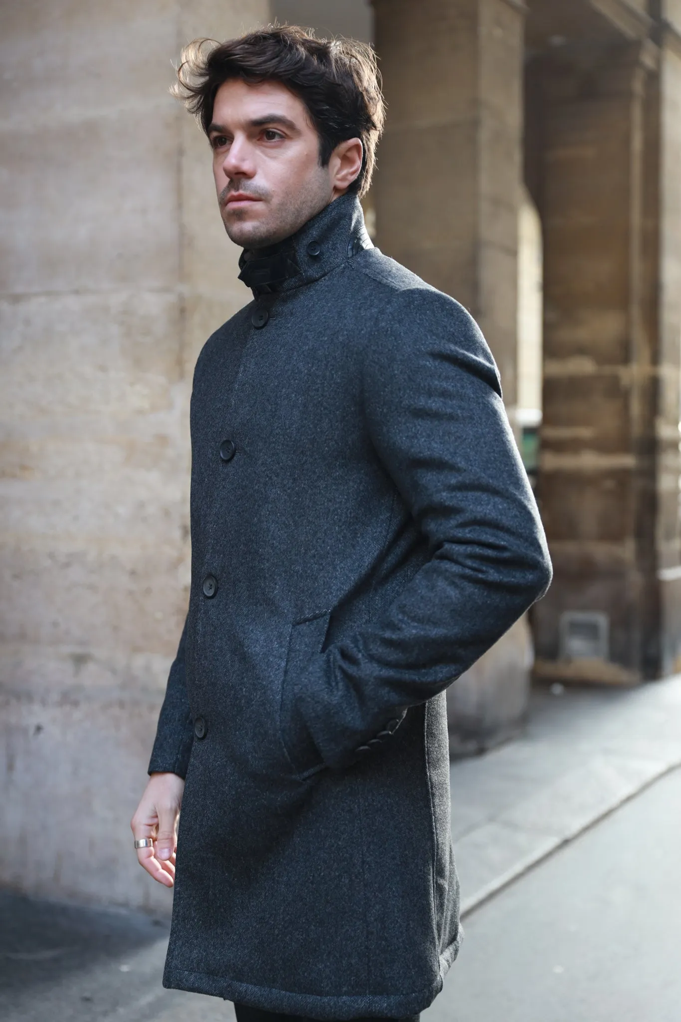 Manteau Windsor en Laine & Cachemire - Gris Anthracite