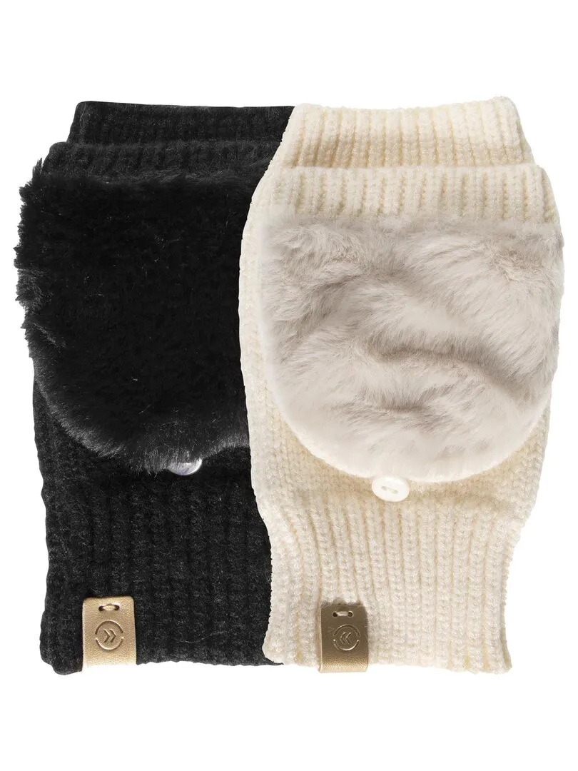 Mitaines Femme Maille et imitation fourrure Crème - Beige clair