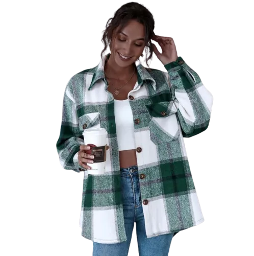 MODACHIC - Surchemise en laine carreaux décontracté oversized
