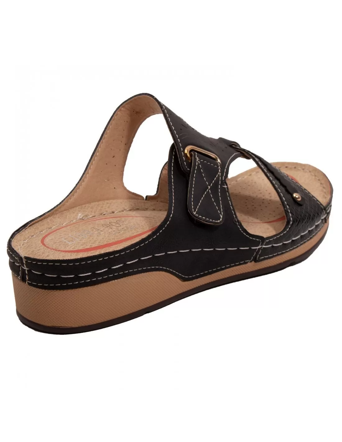 Mules orthopediques Sabot Chausson femme à bride réglable doré pied sensible en simili cuir noir ou blanc 35-42