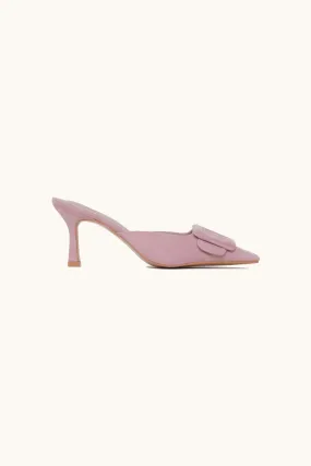 Mules à talon ouvert avec détail boucle rose
