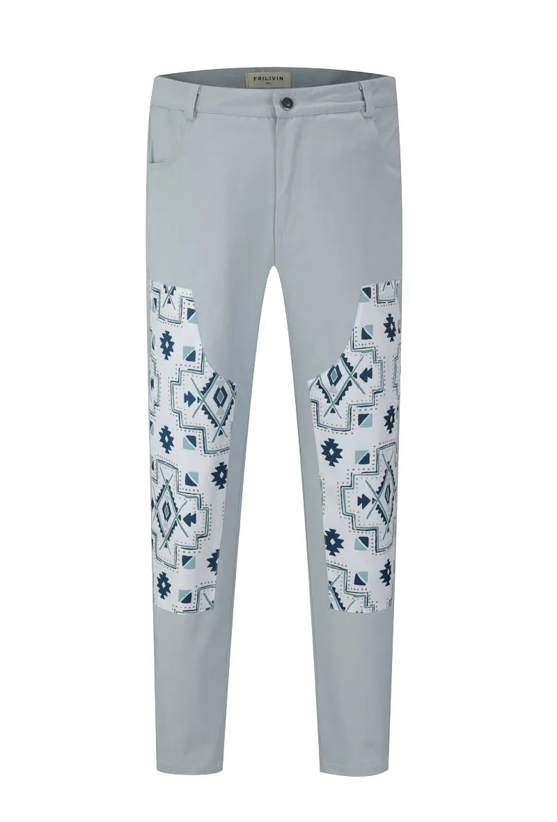 Pantalon droit uni avec patch géométrique