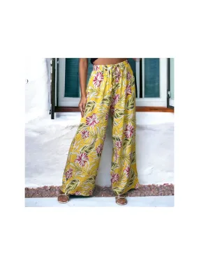 Pantalon palazzo jaune imprimé fleuris