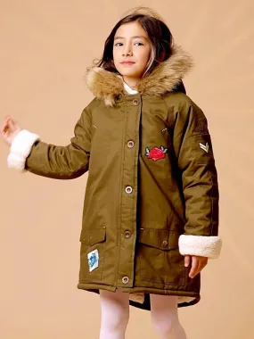 Parka Kaki Longue à Capuche  Fille 2-16 Ans  ROCK & LOVE - 'LA FAUTE A VOLTAIRE' - Kaki