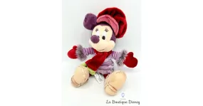 Peluche Minnie Mouse Hiver Disneyland Paris Disney manteau chapeau violet rouge 23 cm