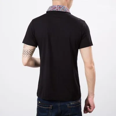 Polo Bordure Paisley Col et Poche Tissu Couleur