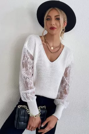 Pull Blanc Manche Dentelle