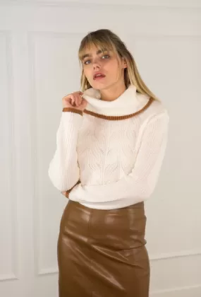 Pull col boule à torsades Blanc