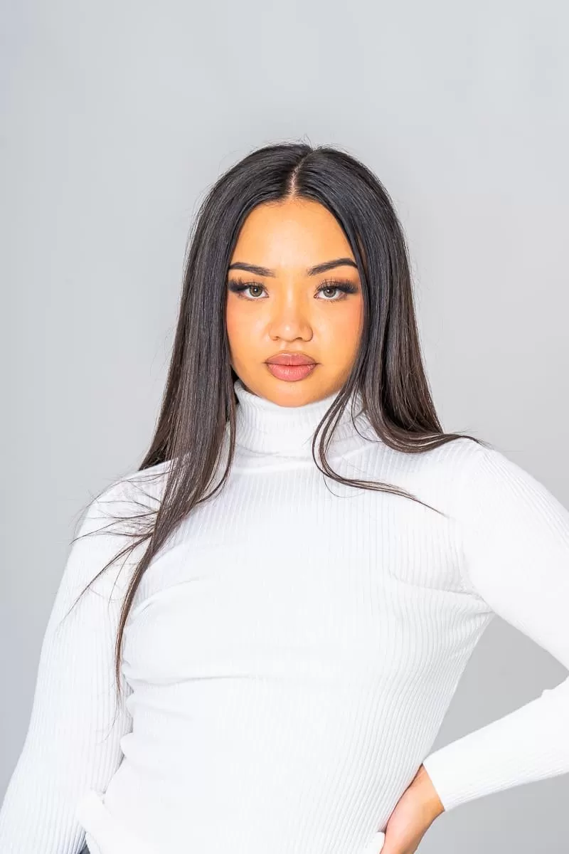 Pull col roulé blanc