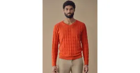Pull col V avec motifs "394" - chanvre et coton bio