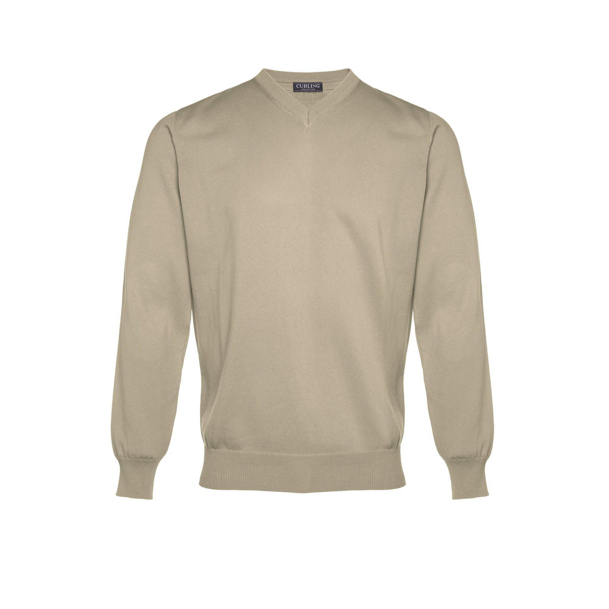 Pull col V en coton avec coudières - beige