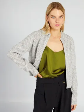 Pull court zippé en maille - Gris