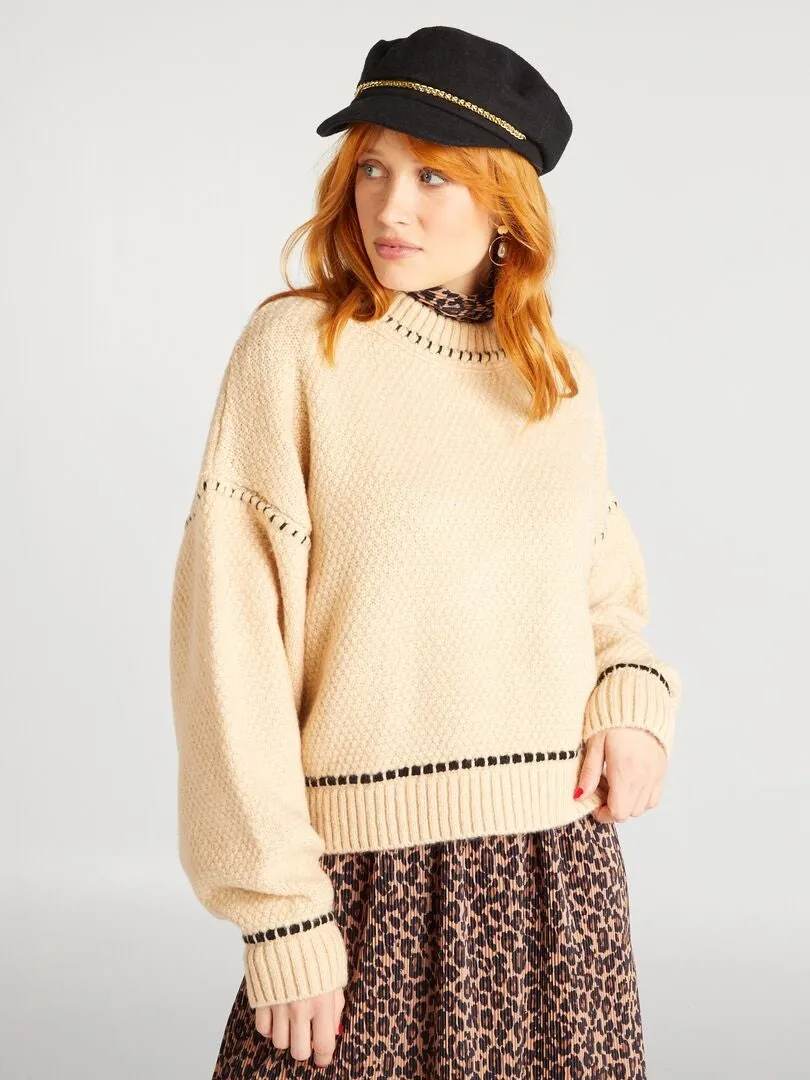 Pull en maille grosse jauge - Beige