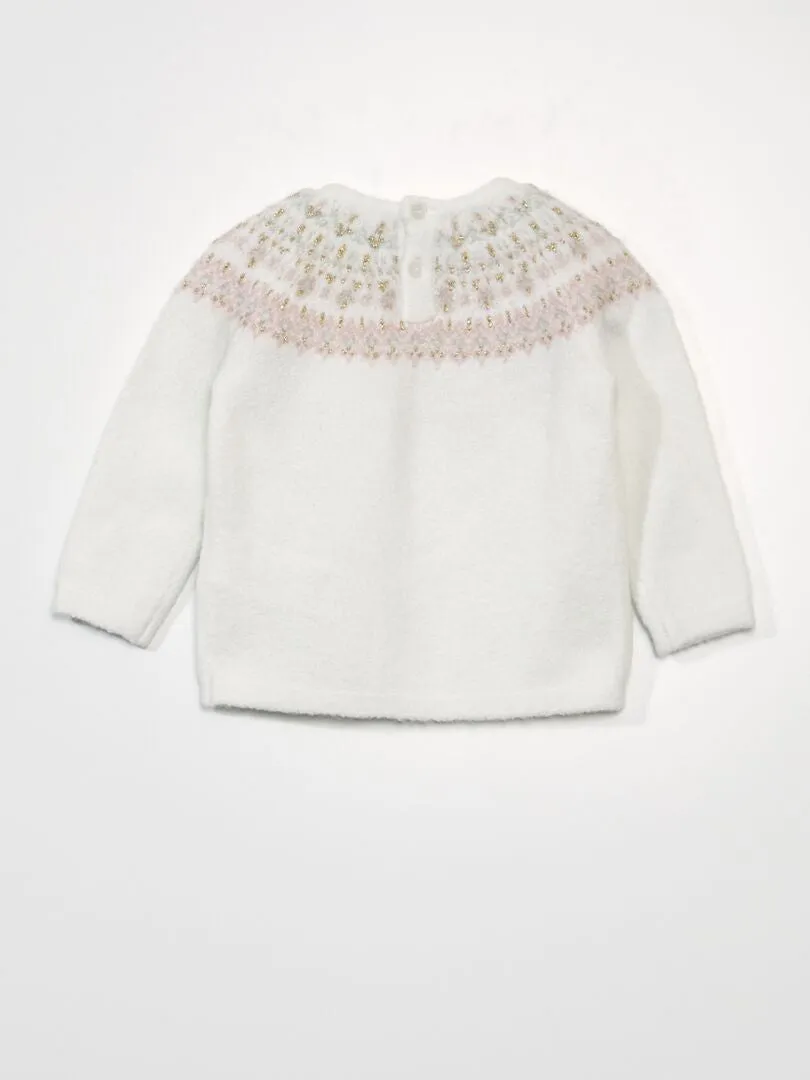 Pull en maille jacquard douce - Blanc