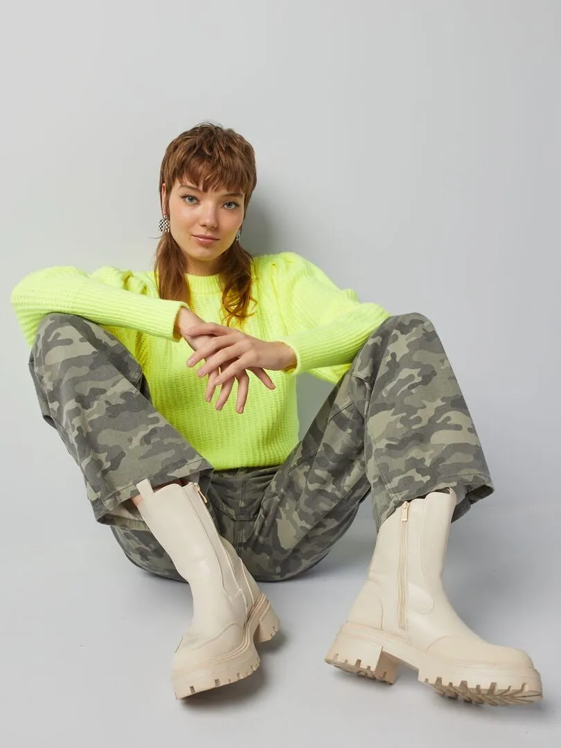 Pull en maille tricot - Jaune
