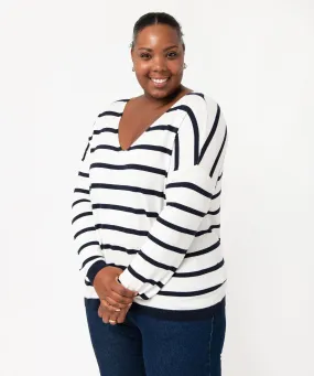 pull fin a col v raye femme grande taille blanc pulls
