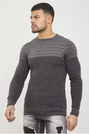Pull fin bicolore gris