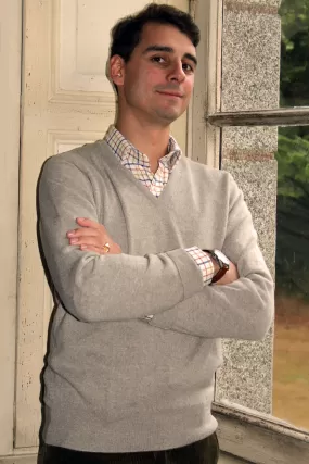 Pull Homme Col en V en Cachemire Beige Galet