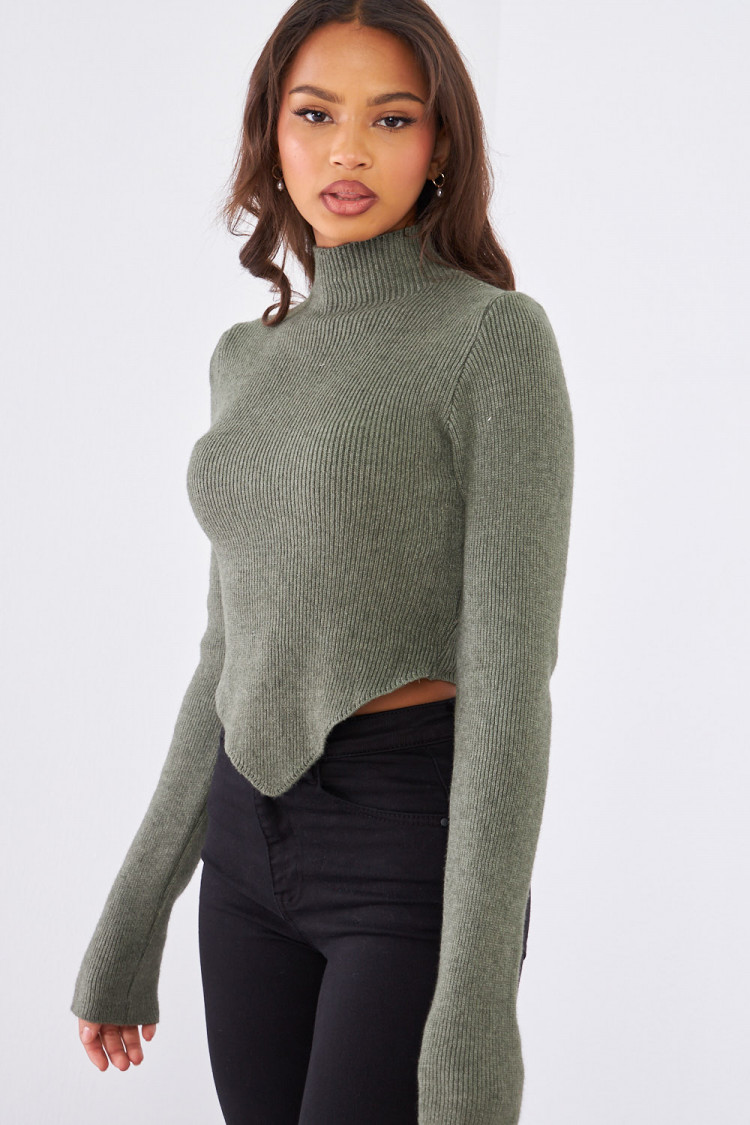 Pull kaki court en laine