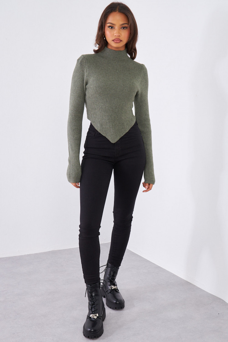 Pull kaki court en laine