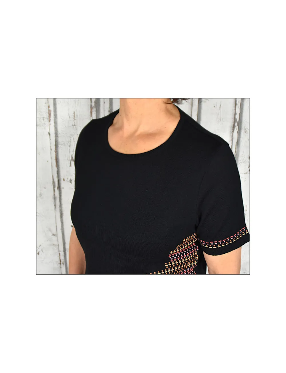 Pull  manches courtes en maille Noir