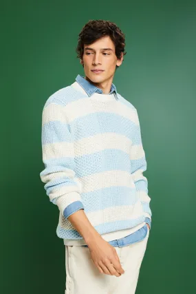 Pull-over rayé en maille torsadée de coton