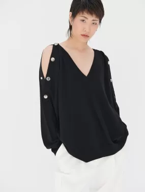 Pull à manches boutonnées en mérinos noir