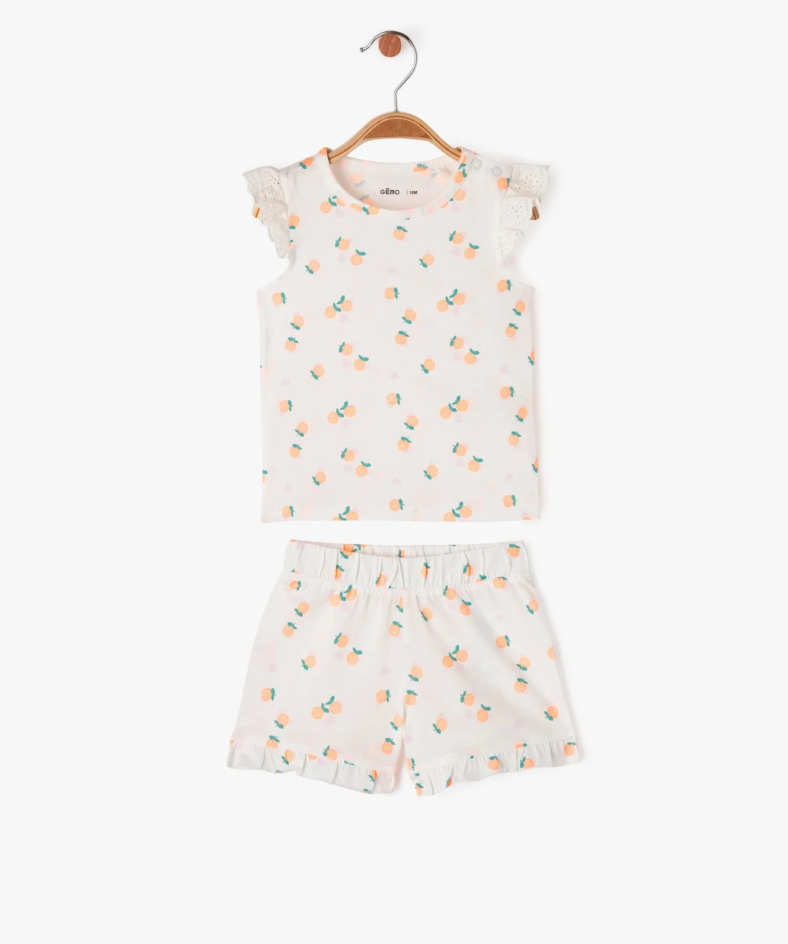 pyjashort 2 pieces avec motifs fruits bebe fille beige pyjamas 2 pieces