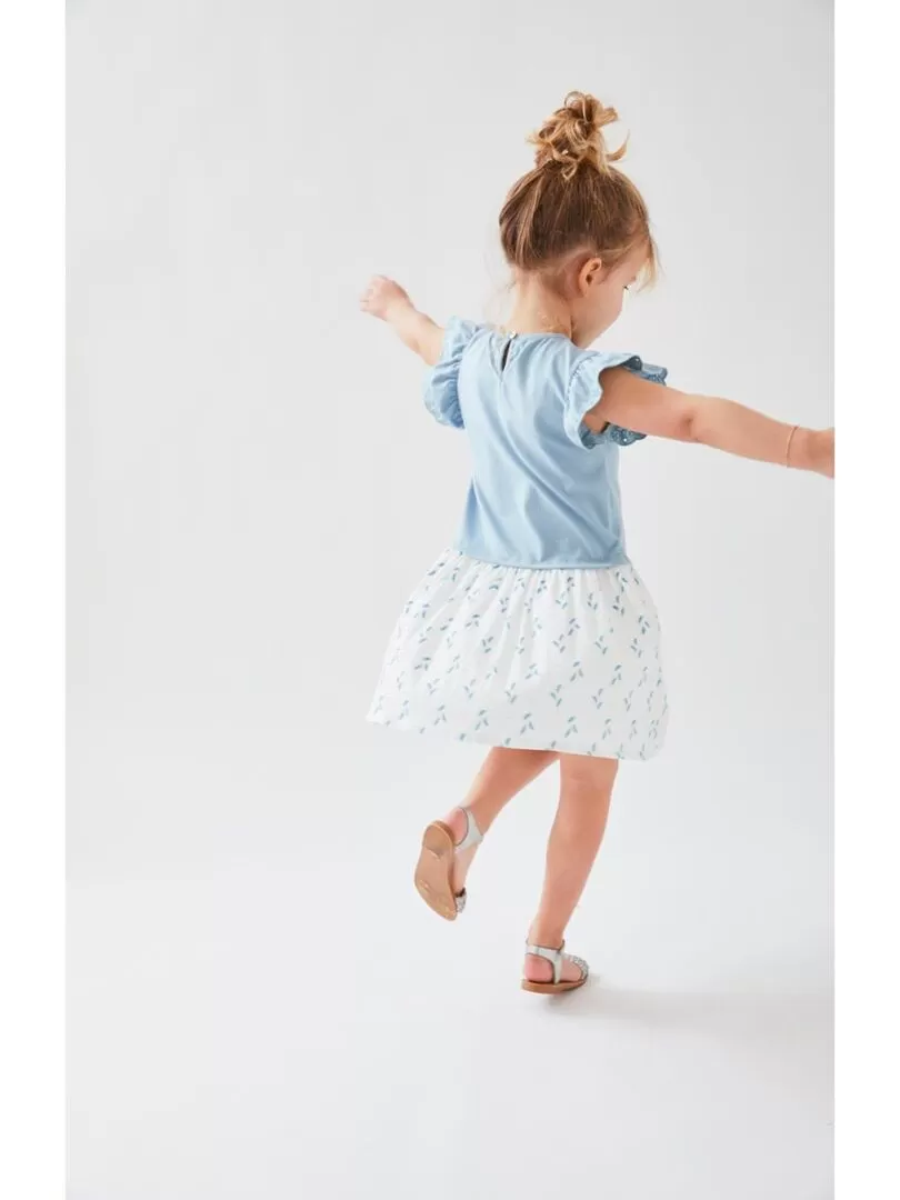 Robe bi-matière à manches courtes, écru/bleu Noukie's - Bleu