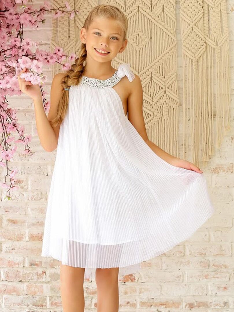 Robe Cérémonie Fille  Voile Blanc Col Liberty Violet  ALIZEE - La Faute à Voltaire - Blanc Violet
