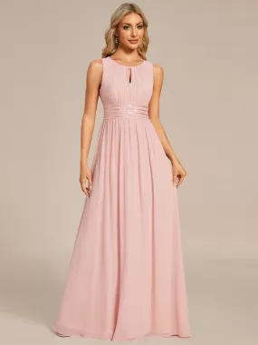 Robe De Demoiselle D'honneur Trapèze Simple Sans Manches En Mousseline Avec Détails Ajourés