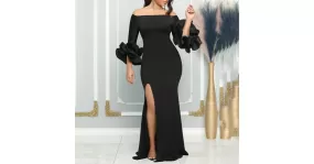 Robe de soirée fendue et épaules nues