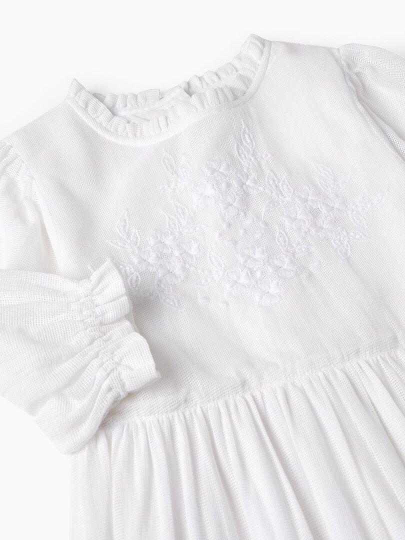 Robe En Coton En Maille Filet Avec Broderies Pour Fille manches courtes CEREMONY COLLECTION - Blanc