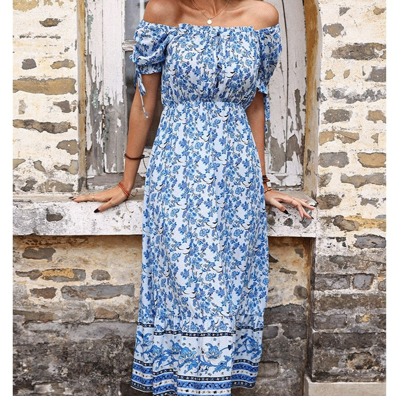 Robe Fleurie Mi-Longue Epaules Dénudées