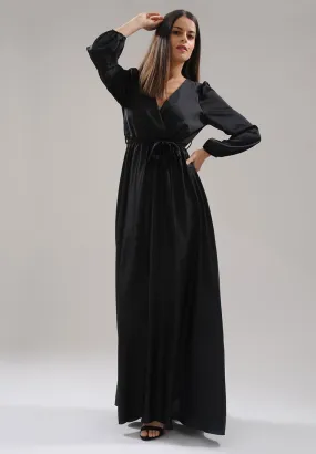 Robe longue à fente satin noir très chic et classe