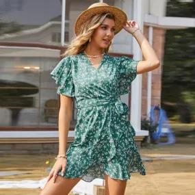 Robe Maxi Portefeuille Fleurie à Volants