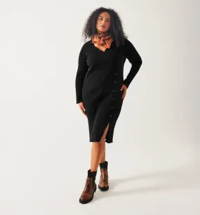 Robe-pull côtelée Femme - Noir
