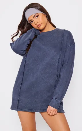 Robe pull gris anthracite délavé à coutures apparentes