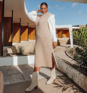 Robe-pull sans manches Femme - Beige