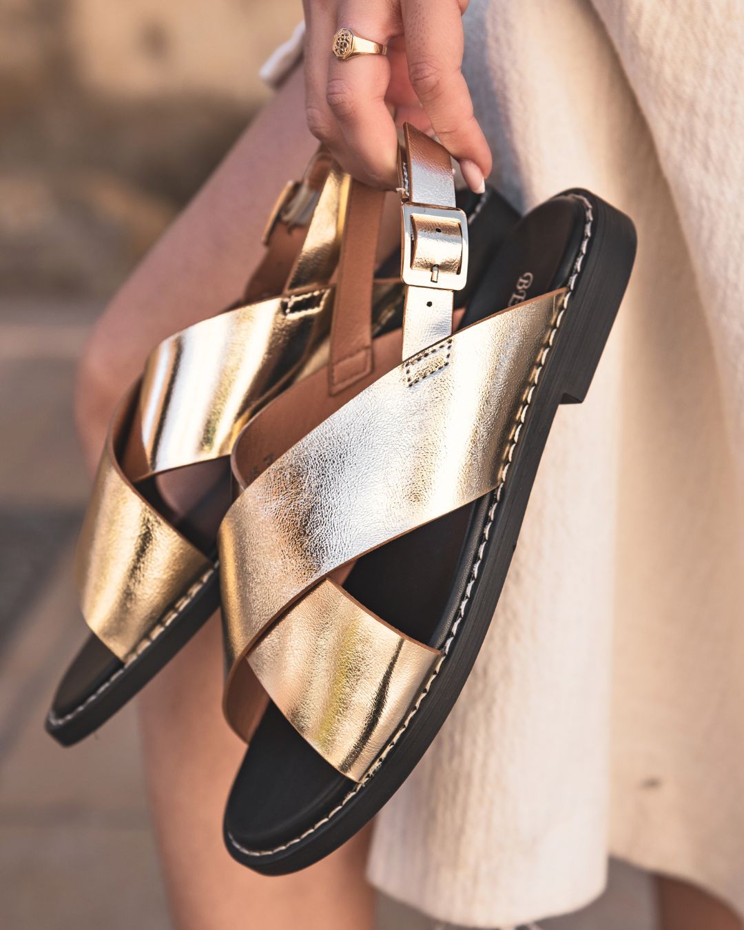 Sandale femme mule plate doré - Danika