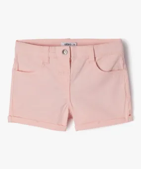 short en coton stretch avec revers fille rose shorts