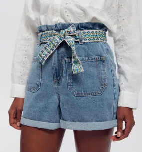 Short en jean ceinturé Femme - Jean moyen