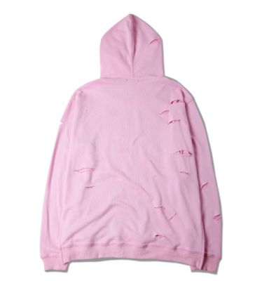 Sweatshirt a Capuche Rose pour Homme Effet Troue 