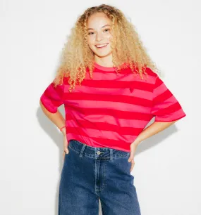 T-shirt broderie cœur Femme - Rayé rouge
