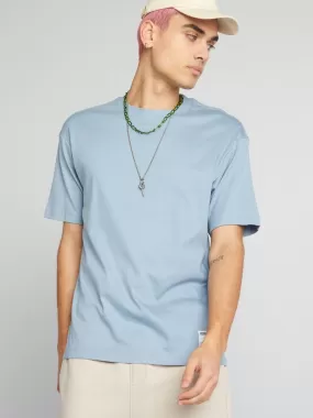 T-shirt col rond en coton - Bleu