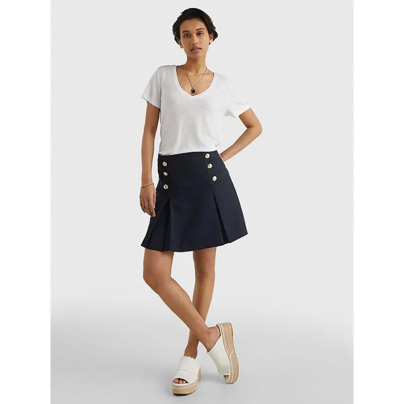 T-Shirt Femme Tommy Hilfiger REG LYCL/LINEN V-NK